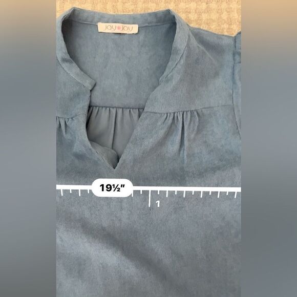 Joy Joy Blue Corduroy mini flounce dress w long puffy sleeves and a drop waist-S - Picture 12 of 15